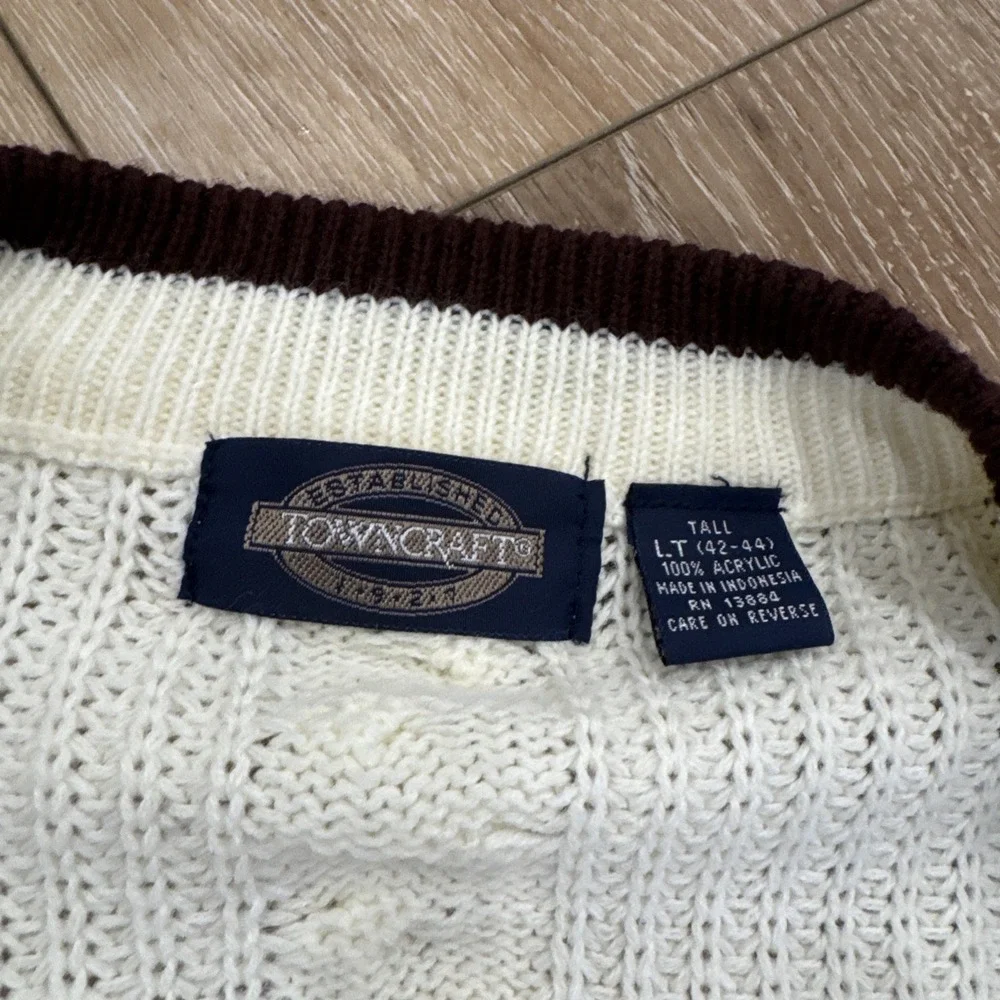 TownCraft Cardigan Mens L Tall Cable Knit‎ Acrylic 80s 90s Retro Sweater Vintage